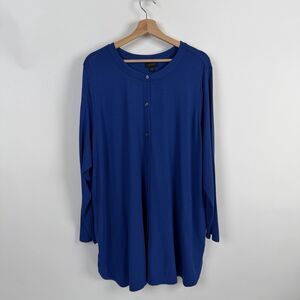 J.Jill Wearever  Longline Tunic Womens 3X  Blue Jersey Button Front Long Sleeve